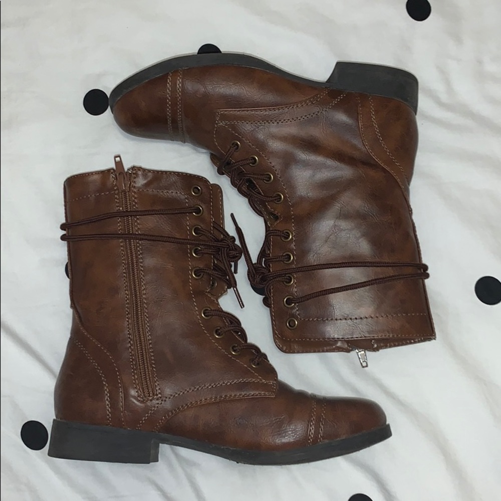 Brown combat boots